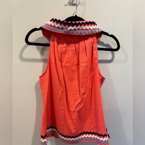 Sail To Sable Sleeveless Coral Top with Zigzag Trim NWOT
